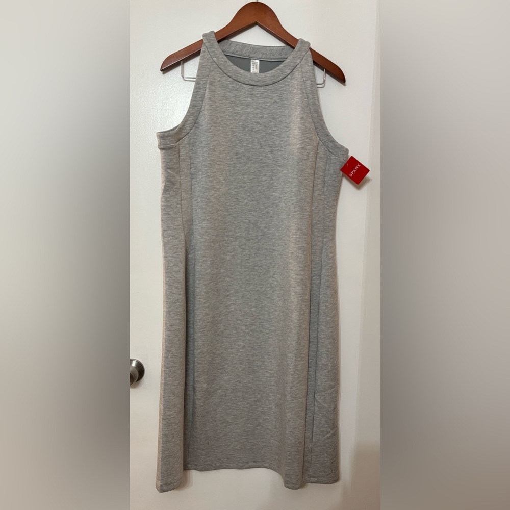 Spanx AirEssentials Tank Midi Dress Side Stripe Heather Gray size Extra Large